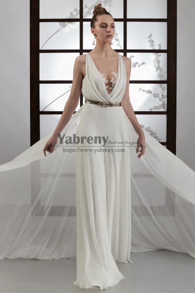 2022 Chiffon Wedding Jumpsuits with Overskirt Bridal Dresses Sposa Pantalone so-348