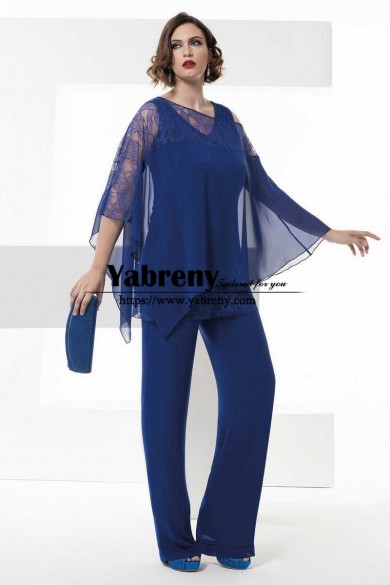 2022 Best Fashion Royal Blue Mother of the Bride Pant Suits with Sheer Cape mps-665