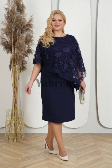 2024 Dressy Half Sleeves Dark Navy Lace Plus Size Mother Of The Bride Dresses mps-790-1