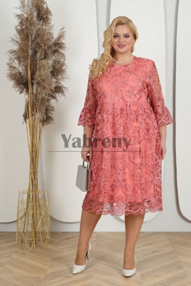 2024 Loose Style Half Sleeves Watermelon Lace Plus Size Mother Of The Bride Dresses mps-789-4