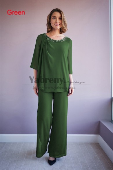 2 PC Green Chiffon Mother of the Bride Pants Suits,Vêtements pour femmes mps-578-8
