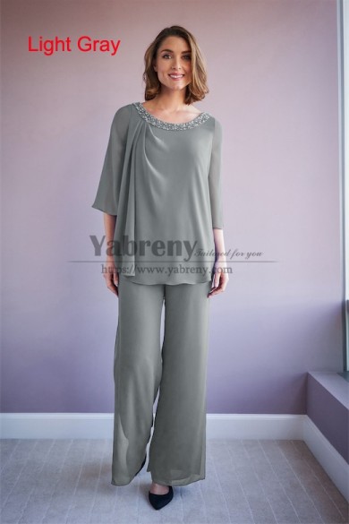 2 PC Light Gray Chiffon Mother of the Bride Pants Suits,Ropa de mujer mps-578-11