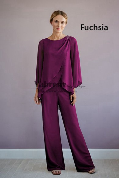 2 Piece Spring Mother of the Bride Pant Suits, Grape Chiffon groom mother for Wedding Guest mps-755-4