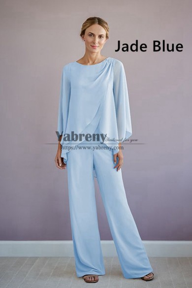 2 Piece Spring Mother of the Bride Pant Suits, Jade Blue  Chiffon groom mother for Wedding Guest mps-755-5