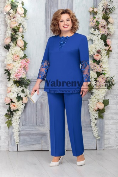 2PC Royal Blue Plus size Mother of the Groom Pant Suits,Custom-Made Women