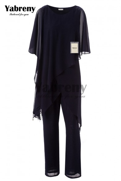 Black Chiffon Loose mother of the bride pant suits for Summer mps-233