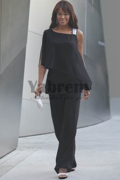 Black  Chiffon Mother of the bride Pant suit for special occasion mps-080