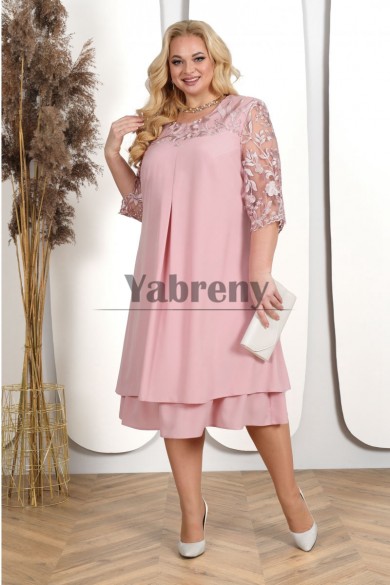 Blush Pink Chiffon Half Sleeves Mid-Calf Mother Of The Bride Dresses mps-774