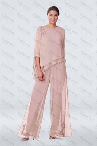 Blushing Pink Asymmetry Chiffon Embroidery Loose Mother Of the bride Pants Suits mps-284-1