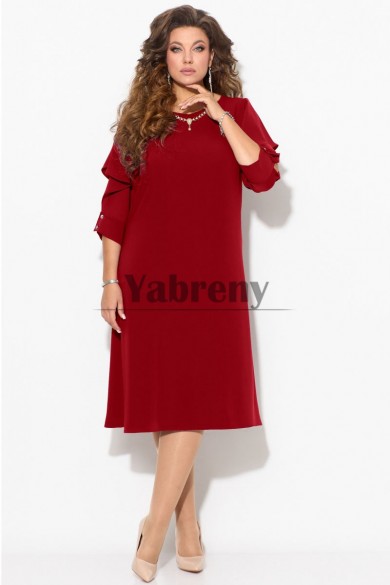 Burgundy Chiffon lovely Half Sleeves Mid-Calf Mother Of The Bride Dresses mps-773-1