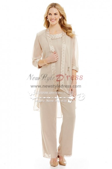 Champagne chiffon mother of the bride outfits, wedding guests pant suits mps-393