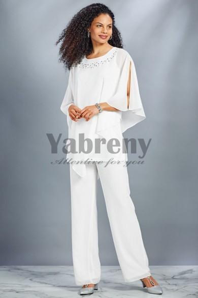 Chiffon Beach Mother of the bride Pant suit White wedding Trouser outfit mps-092