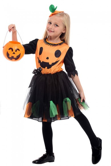Children Pumpkin Halloween Costume for Girls free shipping