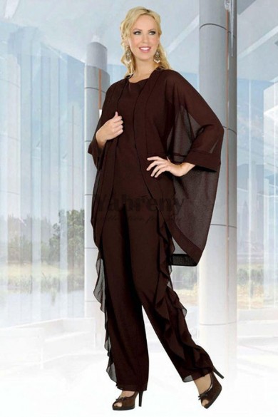 Chocolate Loose mother of the bride pantsuits Unique 3 PC outfit for wedding mps-250