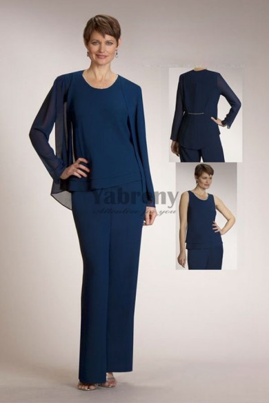 Dark Blue 3 Piece mother of the bride pantsuits for Wedding party mps-260