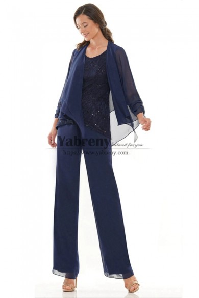 Dark Blue lace Formal Mother of the Bride Pant Suit, Women