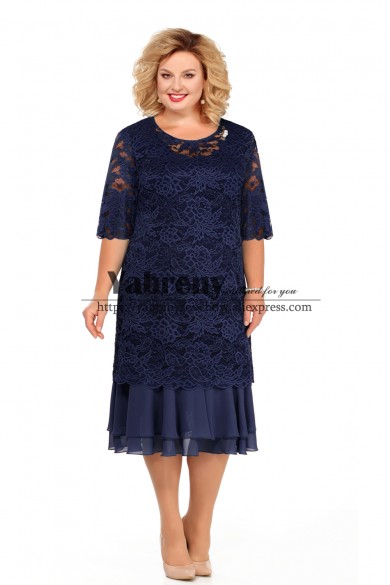 Dark Navy Lace Mother of the Bride Dresses Plus size Women