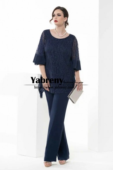 Dark Navy Grandmother of the Bride Pant suits Two Piece Outfit for Wedding Party mps-670