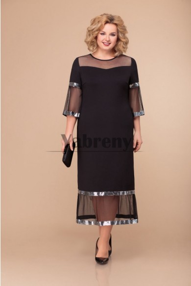 Dressy Black Half Sleeves Mid-Calf Mother Of The Bride Dresses mps-765
