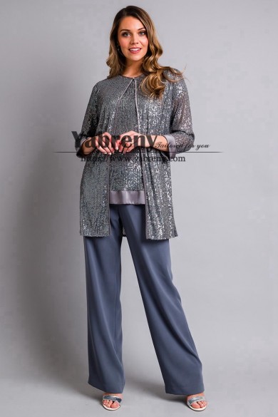 Fashion Gray Sequins Three piece Mother of the bride Pant suit New arrival Women