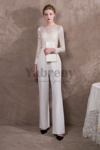 2020 Fashion Ivory Wedding Jumpsuits With Sleeves so-036