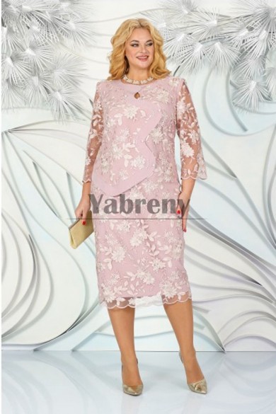 Glamorous Mid-Calf Pink Lace Plus Size Mother Of the Bride Dresses mps-786-2
