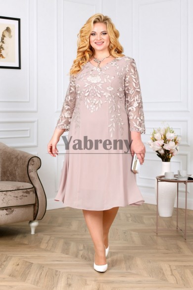 Glamorous Pearl Pink Bean Paste Chiffon Plus Size Mother Of The Bride Dresses mps-769