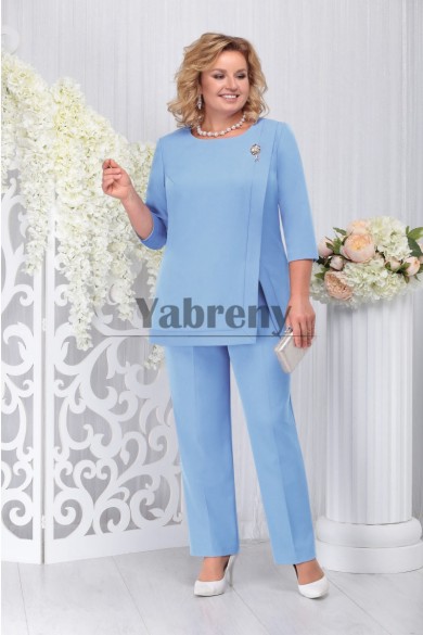 Glamorous Two Piece Sets Sky Blue Plus Size Mother Of The Bride Pant Suits mps-787-6