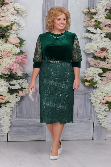 Green Velvet Mother of The Bride Dresses,Plus size Knee-Length Women