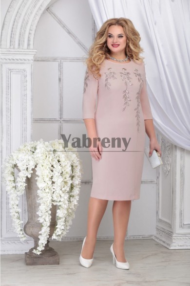 Half Sleeves Pearl Pink Lace Mid-Calf Plus Size Mother Of The Bride Dresses mps-788-1