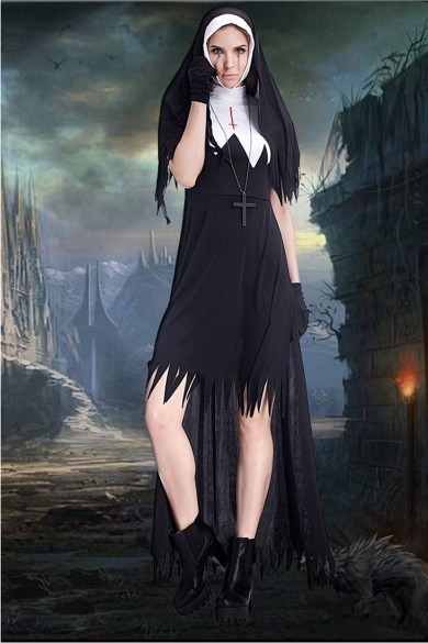 Halloween costumes horror bloody adult nun priest dress trapeze dress zombie costume free shipping