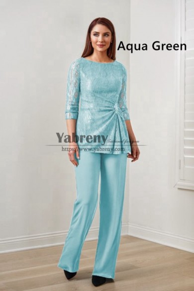 Aqua Green Lace Mother of the Bride Pant Suits, 2 Piece Spring Women