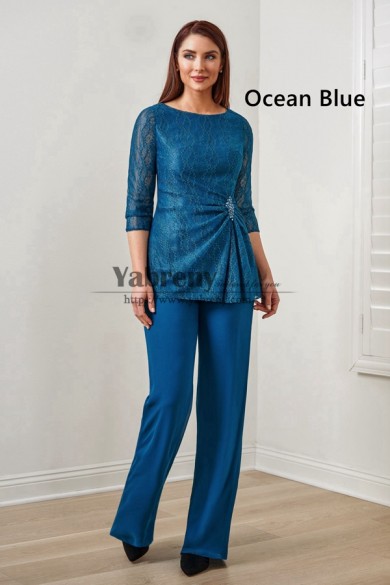 Ocean Blue Hunter Lace Mother of the Bride Pant Suits, 2 Piece Spring Women