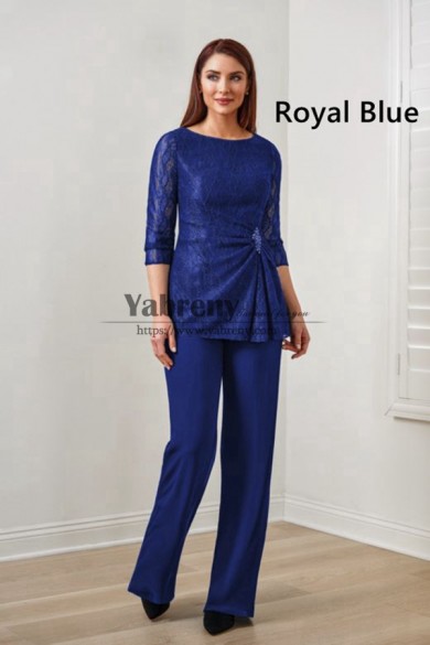 Royal Blue Lace Mother of the Bride Pant Suits, 2 Piece Spring Women
