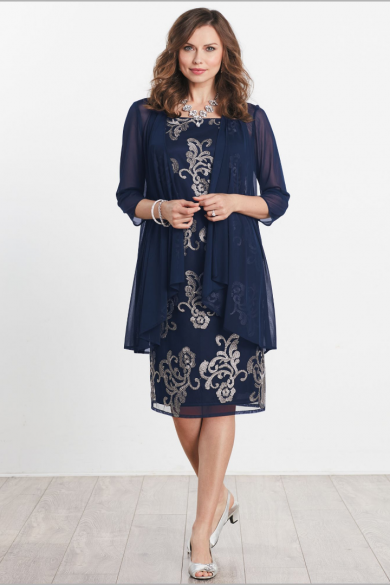Knee-Length Embroidery Mother of the bride dresses with chiffon coat mps-161