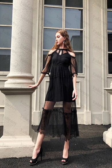 Under $100 lovely Black Party Dresses Mid-Calf Modern Prom Dresses TSJY-137