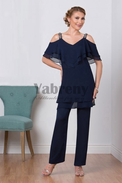 Mother of the bridal pant suits Chiffon Dark Navy mother of the grooem pants suit mps-065