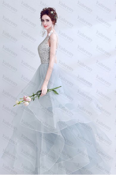 2020 Fashion Multilayer gowns light Blue Tiered beach wedding Dresses TSJY-085