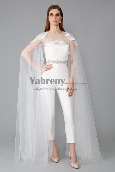 Watteau Train Wedding Jumpsuits Dresses Modern Bridal Jumpsuit for Wedding,Costumes De Mariée De Mariage so-294