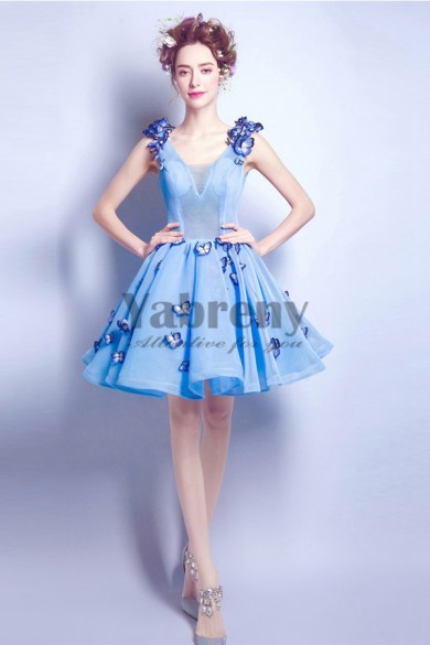 New Arrival Sky Blue Homecoming Dresses prom Dresses with butterfly TSJY-049