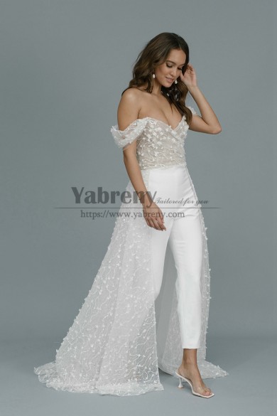 Off The Shoulder Lace Overskirt Wedding Jumpsuits Dresses,Monos de novia so-306