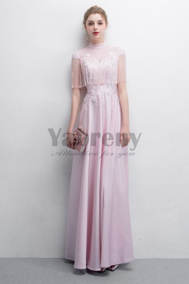2020 new style Pink Charmeuse Prom dresses With Hand Beaded Tassel so-019