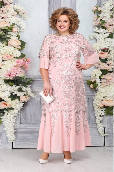 Pink Lace Mother of The Bride Dresses, Plus size Ankle-Length Women