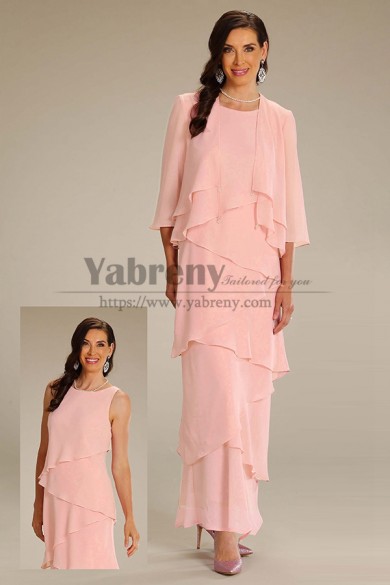 Pink Mother of the Bride Chiffon Dress with Jacket for Beach Wedding mps-485