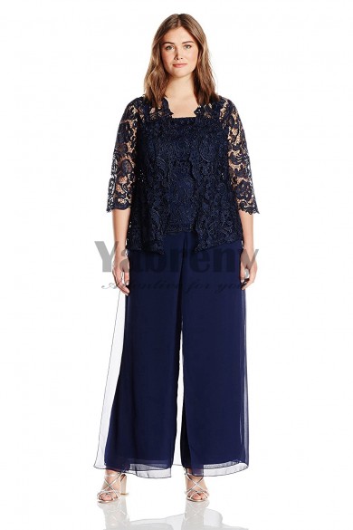 Plus size Dark navy Three pieces mother of the bride pant suits dresses mps-055