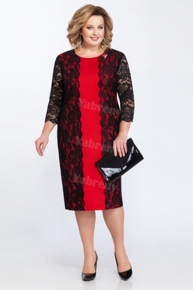 Plus Size Mother Of The Bride Dress Fashion Black & Red Mid-Calf Women