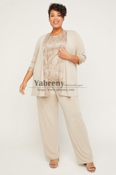 Plus Size Mother of the Bride Pant Suits with Jacket Grandmother Champagne Women Outfts mps-740-3