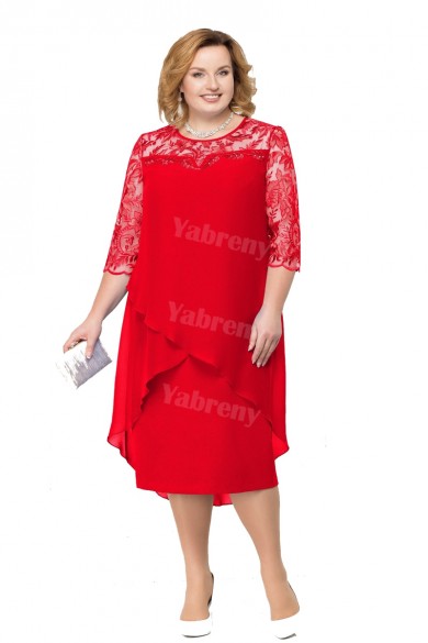 Plus Size Red Mother of the bride Dresses Tea-Length Women