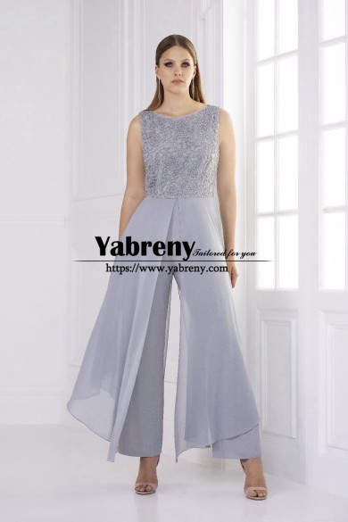 Silver Mother of the Bride Jumpsuits with Overskirt Wedding Guest Outfit mps-683