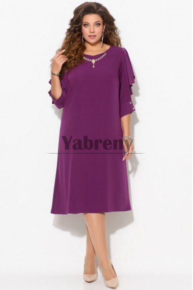 Purple Chiffon lovely Half Sleeves Mid-Calf Mother Of The Bride Dresses mps-773-2